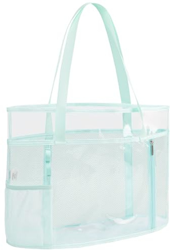 TINYAT Grande borsa da viaggio trasparente da donna, borsa da spiaggia in rete trasparente, borsa a tracolla con cerniera impermeabile, borsa da nuoto trasparente per le vacanze, Verde/905, L