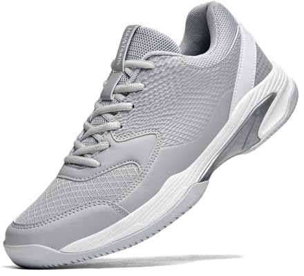 HaloTeam Chaussures de tennis pour homme - Antidérapantes - Légères et respirantes - Pour le badminton, le squash, le volley-ball - 38-46, 5803 Gris, 43 EU