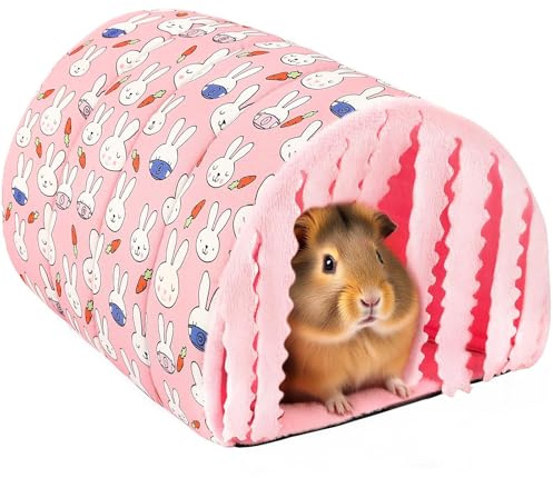 UPINS Tunnel pour cochon d'Inde avec rideaux, cachette pour petit animal - Lavable - Accessoires pour cage pour souris, chinchillas, hamsters, hérissons, furets, dragons barbu, rats