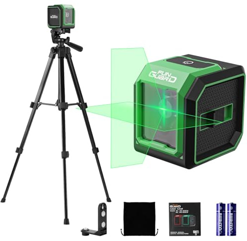Funguard Green Laser Level with Adjustable Tripod Self-Leveling& Manual Mode Horizontal and Vertical Lazer Level, 2xAA Batteries for Construction Home Decoration DIY etc.