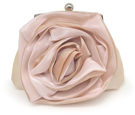 Pahajim Bolso Fiesta Mujer Bolso Boda de Flores Clutch Bag Saten Cartera de Mano Pequeño Bolsos de Noche para Invitada Novia Ceremonia Banquete (Champán)