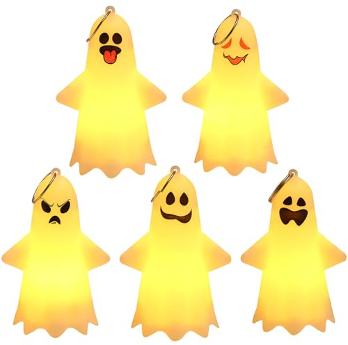 6 Stück Halloween Geister Lichterkette Gespenster Deko Innen Lichter, LED Hängedeko Fenster, Bäume & Tische – Batteriebetriebene Leuchtende Geister - Halloween Dekoration Outdoor Party