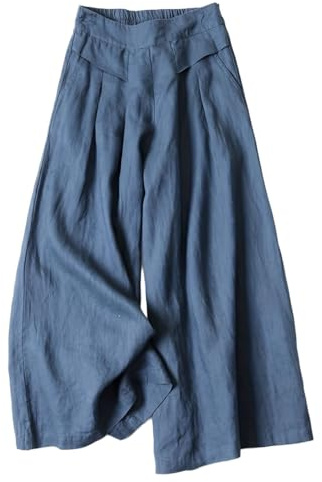 Wide Leg Linen Trousers for Women UK Palazzo Pants Casual High Waist Flowy Cropped Culottes Pants Yoga Sweatpants Cotton Linen Summer Harem Trousers