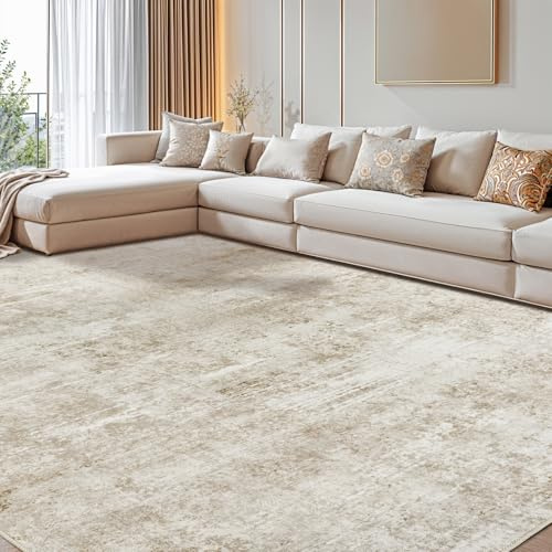 DEITAS Abstrakte Teppich Wohnzimmer 160x230cm, Ultraweicher Waschbarer Kurzfloriger Teppich, Großer Flächenteppich Mit Rutschfester Unterseite, Großer für Schlafzimmer und Esszimmer(Beige)