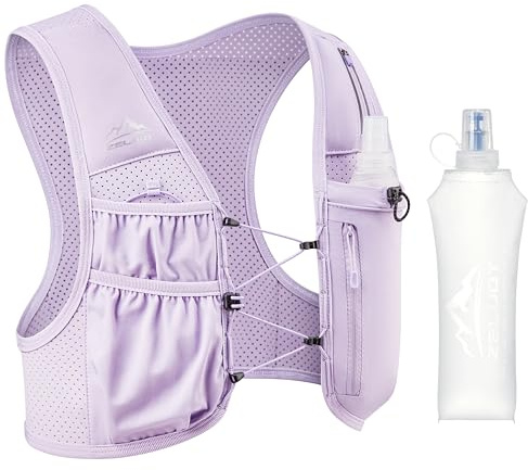 Zelvot Running Vest for Women Men, USA Original Patent, Adjustable Chest Straps Running Hydration Vest with 500ml Soft Flask, Lightweight Reflective Hydration Backpack for Marathon (Purple, M/L)