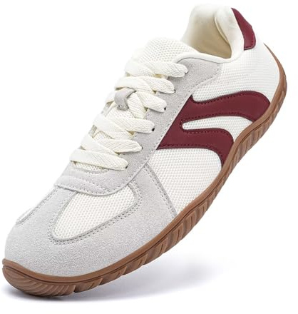JUJIAOSO Barefoot Shoes Wide Casual Lace Up Retro Zero Drop Fashion Sneakers for Women Men(Beige Red,UK 5)