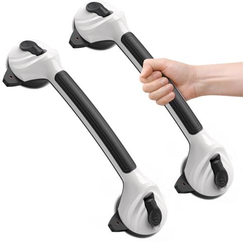 Roylvan Agarrador Ducha para Baño con Ventosa, MAX 110 KG Agarraderas Baño para Mayores, 42.5 CM Asidero Ducha Asa de Seguridad con Ventosa para Mayores Barra de Agarre para Discapacitados Niños,Negro