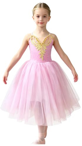 Mufeng Barn klassisk dansklänning för flickor balett tutu | Ärmlös, lätt tyll ballettklänning, elegant ballerina, leotard latin jazz tango dancewear, danslektioner