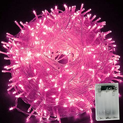 Luci di Stringa Fata Albero, 10M 80 LED Luci Stringa di Albero di Natale con 2 Modalità di Lavoro Illuminazione a Batteria per Albero di Natale Party Wedding Garden Decorate (Rosa)