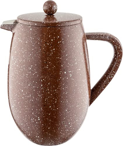 Café Olé BFD Granite Cafetière, 18/10 stainless steel double wall body and mesh filter, Red Granite effect finish, 1000ml (8 espresso cups or 4 mugs)