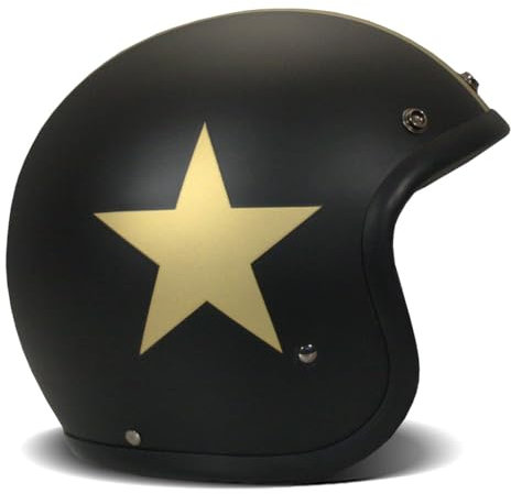 DMD Vintage Star Black Gold Open Face Helm Jethelm Motorradhelm, XL