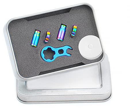 Fahrrad Presta Ventilkappen,Titanlegierung Französisch Ventilkappe Set, Fahrrad Ventil Kappen Ventilkernschlüssel und Ventilmutter für MTB BMX Rennrad Motorrad