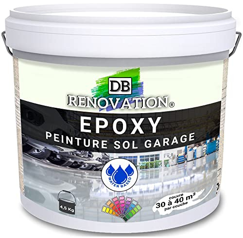 DB Rénovation Peinture Résine Epoxy sol béton Garage, parking - Gris 4,5KG Prêt à l'emploi - Trafic intense - Etanche