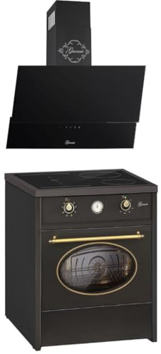 GURARI Set de cuisinière GCH E 612 BL r + GCH D 268 BL 6 Prime, rétro induction, 60 cm, Range Coocker, 60 L, noir + hotte aspirante, hotte murale 60 cm, 1000 m3/h, noir, hotte aspirante
