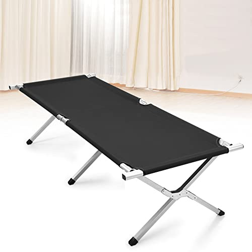 DDMINE Lit de Camp Robuste pour Adultes Lit de Camp Pliable avec Sac de Transport pour Camping Jardin - Capacité Portante : 150kg, 190 * 64 * 42 cm (Noir)