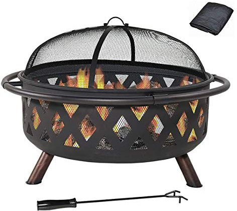 ZAANU Pozo de Fuego al Aire Libre de 36 Pulgadas, con Parrilla de Barbacoa para cocinar, Chimenea de póker, tazón de Fuego portátil Grande para Quemar Madera