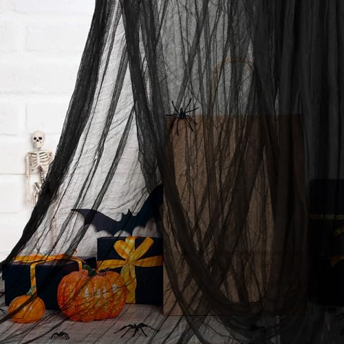 NEBURORA Halloween Gruselige Tuch Schwarz 200 x 85 Zoll Spukhaus Party Dekorationstuch für Halloween Deko, Zuhause, Raumdekoration, Wand, Esstisch, Treppe und Außeneingang, Garten, Hof