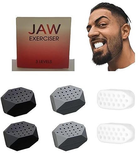 Kiefertrainer für Männer & Frauen, 6 Stück Leistungsstarker Trainer, Silikon Gesicht Kauen & Stärker, Kiefertoner-Tabletten, Doppelkinnreduzierer