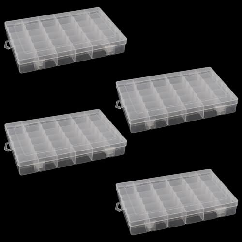 DAKFOOK 4 Pack 36 Grid Bead Organiser Storage Box, Clear Craft Bead Storage Boxes with Removable Compartments, Jewellery Divider Organizer Box for Crafts Sewing Art Diamond Screws