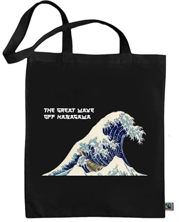 rainUP Klassisk tygväska med konstfärger i 100 % bomull miljövänlig Fairtrade Fairtrade - Exklusiv och hållbar design, perfekt för shopping och daglig användning, Kanagawas stora våg - Hokusai, 38 x