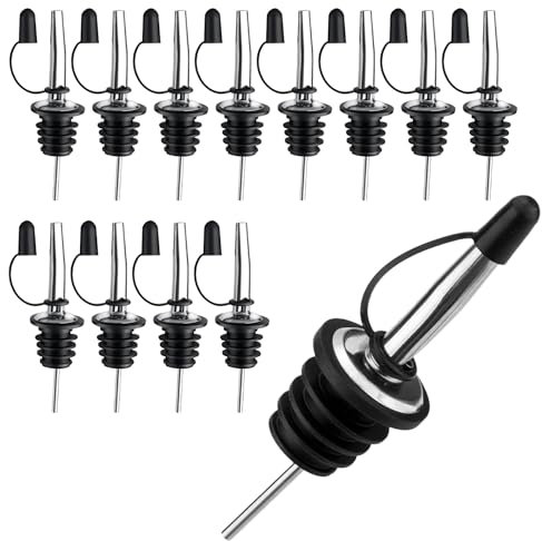 12 Pezzi Metal Pour Barman, Versatori In Acciaio Inox, Versatori per Bottiglie Cocktail, Tappo Versatore Dosatore in Acciaio Inox per Liquore Olio Cocktail Vino Feste Bar Bottiglia Versatore Tappo