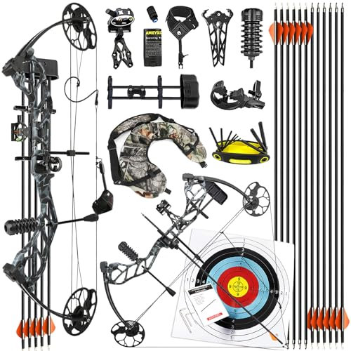 ZSHJGJR Kit Arco Compound Adulti 19-70 libbre 320fps Tiro con l'arco compound Set Arco Compound Arco composto composito Arco da Caccia e Pesca Principianti Archery Compound bow and arrow (Camo)