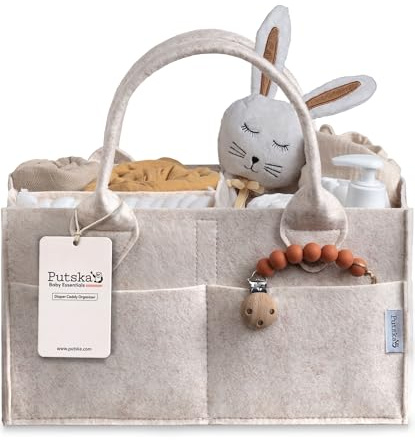 PUTSKA Baby Nappy Caddy Organizer - Nursery Storage Basket for Nappy Station, Baby Basket Shower Gift List and Registry Must-Have, Newborn Essentials, Nursery Decor for Boy or Girl - Mocha, Large