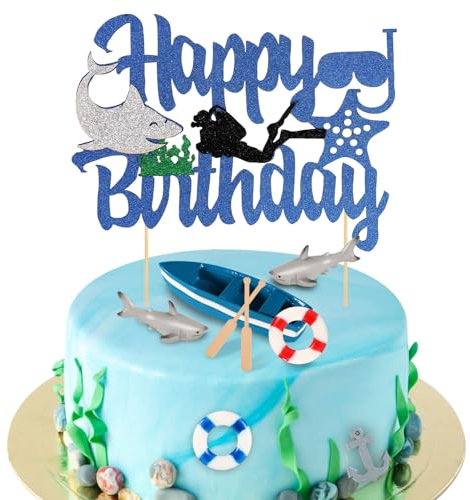 Kit de Décoration Gâteau Requin, Ensemble de Décoration de Gâteau Requin de Plage Comprenant Une Bouée de Sauvetage d'Ancre de Bateau Requin Décorations de Fête d'Anniversaire Thème l'Océan