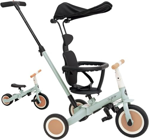 Olmitos Evolutionäres Babydreirad, 5-in-1, Kinderfahrrad von 1 Jahr bis 5 Jahren, vom Dreirad zum Fahrrad mit oder ohne Pedale – anpassbar und transformierbar (Grün +)