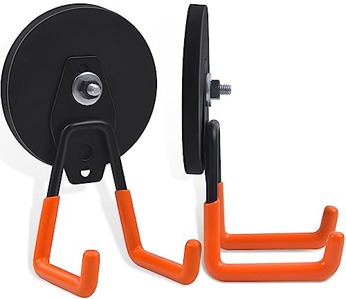 FPMYB Ganchos Magnéticos Extra Fuertes De Neodimio Con Gancho, 88 Mm, Para Cocina, Garaje, Frigorífico, Cortinas, Aulas, Barbacoa Y Herramientas (Naranja, 2 Unidades)