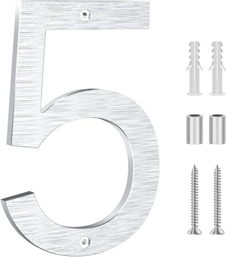 Yafimea Número de casa exterior plateado 20 cm – En aluminio macizo con acabado cepillado, instalación con tornillos y efecto flotante 3D – Para pared, fachada, valla, garaje (5)