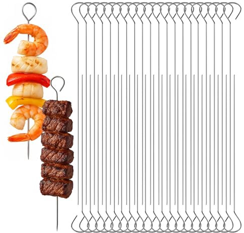 SGFNXB BBQ Skewers 40 Pcs, Kebab Skewers, 20 Long & 20 Short, Durable Reusable Barbecue Skewers for Kebabs, Grilling, Oven & BBQ