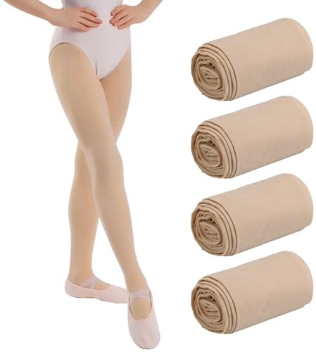 Lancry 4 paires de collants 40 deniers fille velours collants enfants élastiques collants de ballet, couleur chair, 11-14 ans
