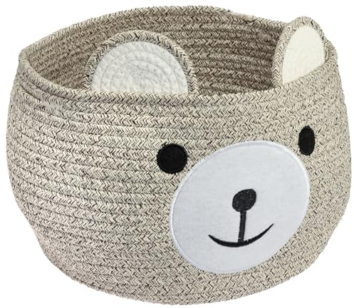 HMF Cesto portaoggetti con manici nascosti, cesto per cameretta in cotone | Orso | 30 x 24 cm | Marrone chiaro