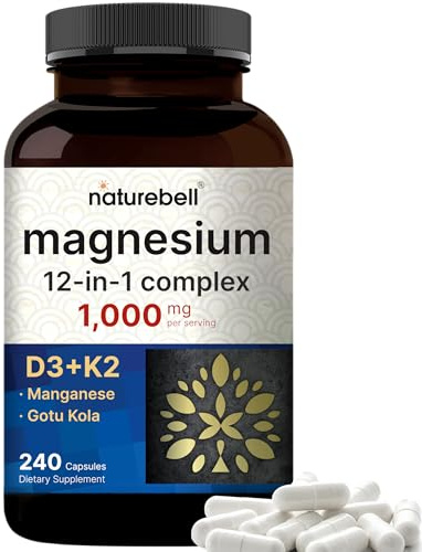 NatureBell 12-in-1 Magnesium Complex 1000mg, 4-Months Supply – Magnesium Glycinate, Citrate, Taurate, Malate, & More – High Absorption Formula for Men & Women – Chelated & Purified – 240 Capsules