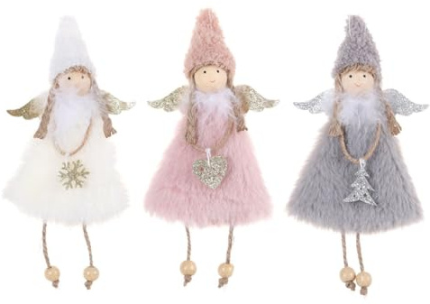 3 Pcs Christmas Tree Plush Ornaments,Cute Angel Doll Pendants for Christmas Party,New Year,Birthday,Wedding,Valentine's Day Decoration (Angel Doll C)