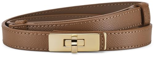 KOZTWAM Women Ladies Adjustable Skinny Leather Belt Thin Waist Belt Solid Alloy Turn Lock Waistband Decorative Belt for Pants Jeans Dresses (Caramel)