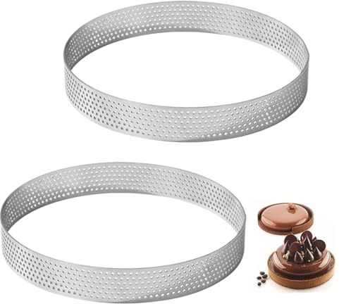 AwnsIMfreien Bakringar, tårtringar, 2 st 2 cm rund perforerad kakring, värmebeständig nonstick rostfritt stål bakning, värmebeständiga ringformer för matlagning, tårta