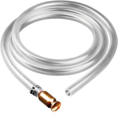 Manguera de Sifón Autocebante (1,8 m) – Bomba de Sifón con Válvula de Cobre y Abrazadera – Manguera de Succión Transparente para Cambios de Agua en Acuarios – Bomba Manual para Gasolina, Diésel, Agua