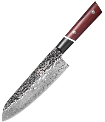 MITSUMOTO SAKARI 20 cm Japansk Santoku kniv, 73-lagers Damaskus Kökskniv