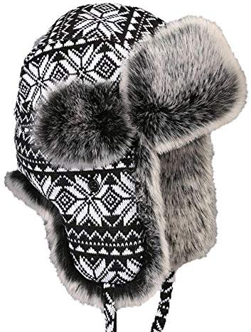 Insun Unisex Wintermütze Gestrickt Fliegermütze Pilotenmütze Russenmütze Ohrenschützer Schwarz 1 XL Hut Umfang 62cm