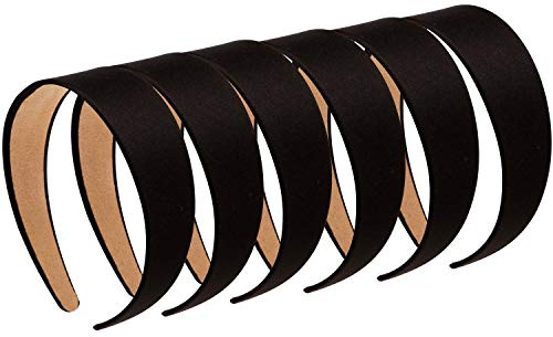 LONEEDY 6 Hard Headbands, 1.6 Inch/4CM Wide Non-slip Ribbon Hairband for Women (Black)