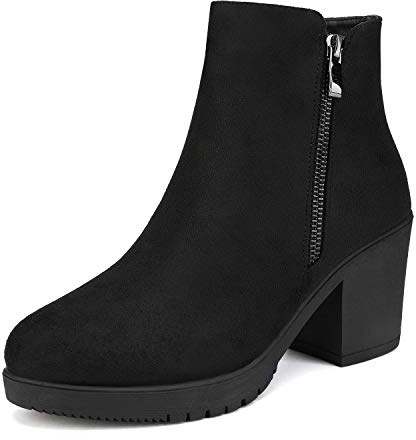 DREAM PAIRS Stivali da Donna Stivaletti alla Caviglia con Tacco Grosso con Zip Laterale,Size 38,Nero,Z0EY-2
