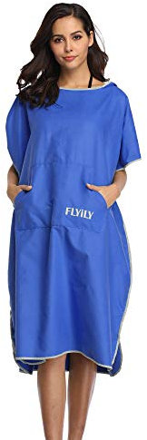 FLYILY Wickelhandtuch, Poncho mit Kapuze, leicht, Mikrofaser, Surf-Neoprenanzug, Wickeltuch mit Tasche, für Erwachsene/Kinder, Königsblau, Größe S (passend für Kinder)