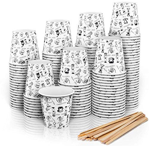 280 Vasos Carton Desechables para Café Espresso 110 ml con Agitadores de Madera para Café Para Llevar