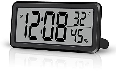 SZELAM 5,6 LCD-Digitalwecker mit großem Zifferndisplay, kleine Digitale Wanduhr Schlanke Tischuhr mit Temperatur, Luftfeuchtigkeit, Schlummerfunktion für Schlafzimmer Home Office-Schwarz