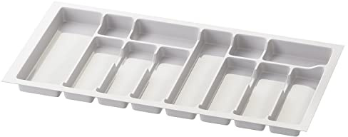 Sossai inserto para cubiertos Divio para cajones de 90 cm de ancho, 83x43 cm – recortable, 12 compartimentos, blanco, bandeja para cubiertos de plástico para cajones de cocina