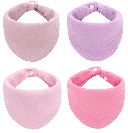 Miracle Baby Lot de 4 bavoirs bandana pour bébé en mousseline pour baver et faire ses dents, super doux et absorbant pour bébé garçon fille unisexe, boutons réglables pour 0-36 mois