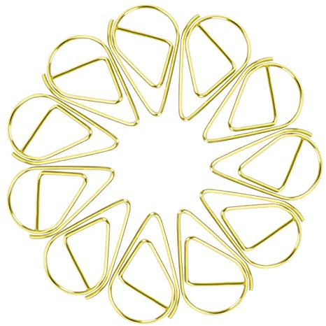 Büroklammer-50pcs Durable Briefklammern, Wassertropfen Form Papierklammern,Kleine Büroklammern Herz Metall für Foto Papier Buch Memo Karte Poster und Briefkopf-Einladungen -1.6x2.5cm (Gold)