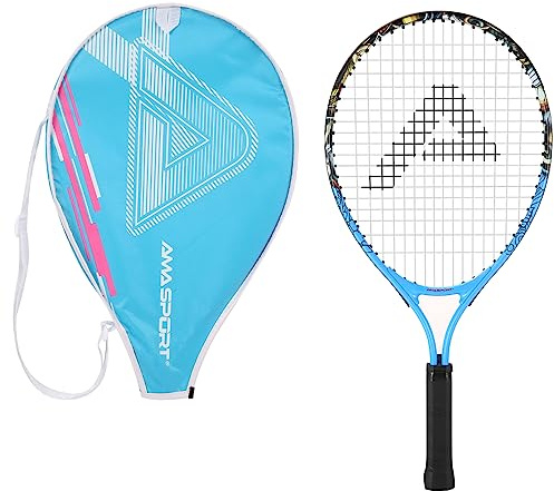 AMA SPORT - AT-T25 - Raquette de Tennis Enfant Graffiti Bleu 25 Pouces - Raquette Ergonomique pour Enfants de 8 à 10 Ans - Equipement Débutant - Apprentissage Tennis Junior